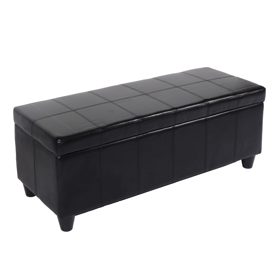 Aufbewahrungs-Truhe Sitzbank Kriens, Leder + Kunstleder, 112x45x45cm FSC®-zertifiziert ~ schwarz