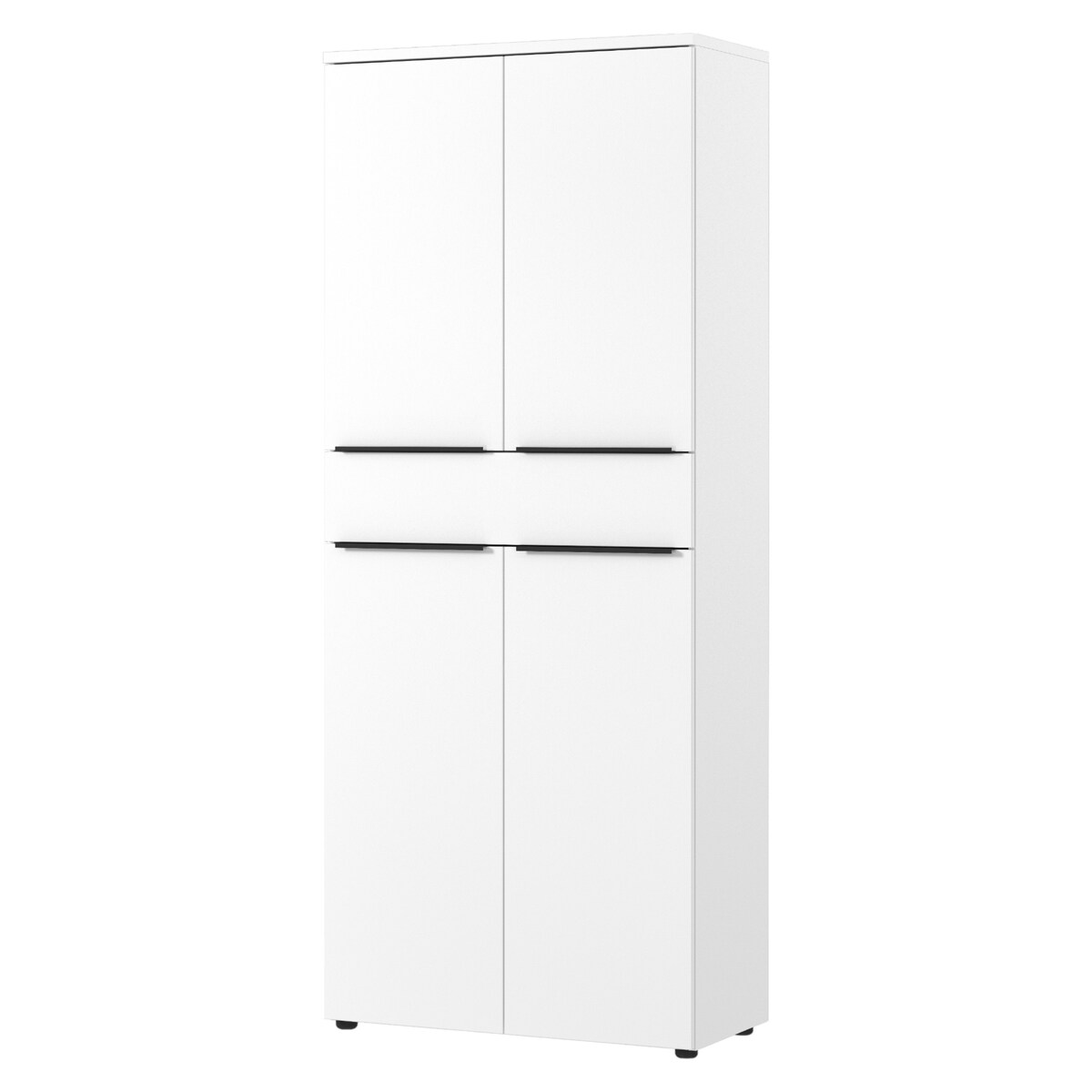 bümö Space Aktenschrank Holz, Mehrzweckschrank 81 cm breit in Weiß - Regal mit Türen & 1 Schublade, Schrank hoch für Akten & Büro als Möbel für