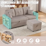 thumbnail of Merax 3-Sitzer-Schlafsofa mit Schlaffunktion, Mehrfunktionales Cord-Sofa mit  USB-C, Hellgrau