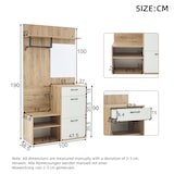 thumbnail of Flur Schuhbank Mit Spiegel Hochglanz Sitzbank Garderobenschrank Klapptüren Aufbewahrung Weiß Holzoptik 100x38.5x190cm