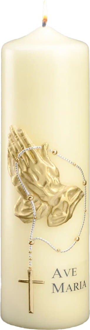 Marienkerze "Betende Hände und Ave Maria" Elfenbein 270 x Ø 70 mm, 1 Stück