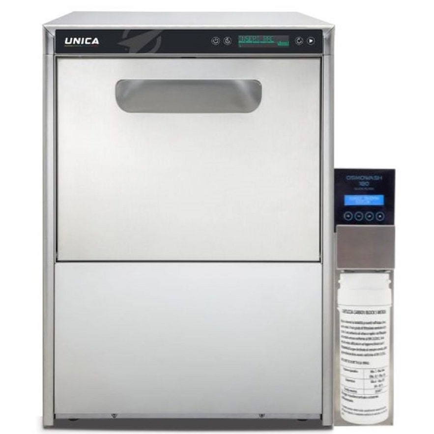 Lavabicchieri con Osmosi cesto 40 cm. Tecnologia per bicchieri brillanti ed asciutti. Doppio dosatore. Pompa di scarico. Modello UNICA40Abt