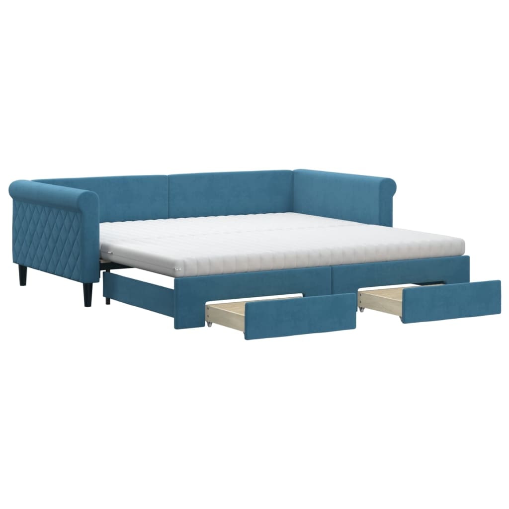 vidaXL Tagesbett Ausziehbar mit Schubladen Blau 100x200 cm Samt