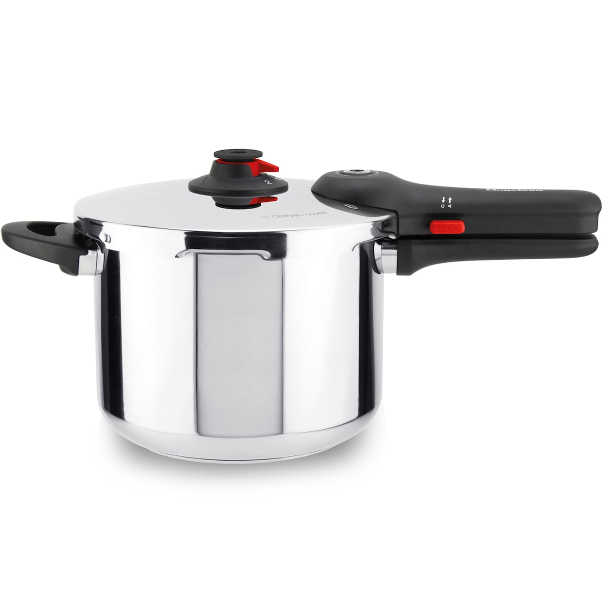 MAGEFESA EASYCLICK Olla a Presión Súper Rápida de 6 Litros Fabricada en Acero Inoxidable 18/10, Con Mango Ergonómico y Compatibilidad con Inducción