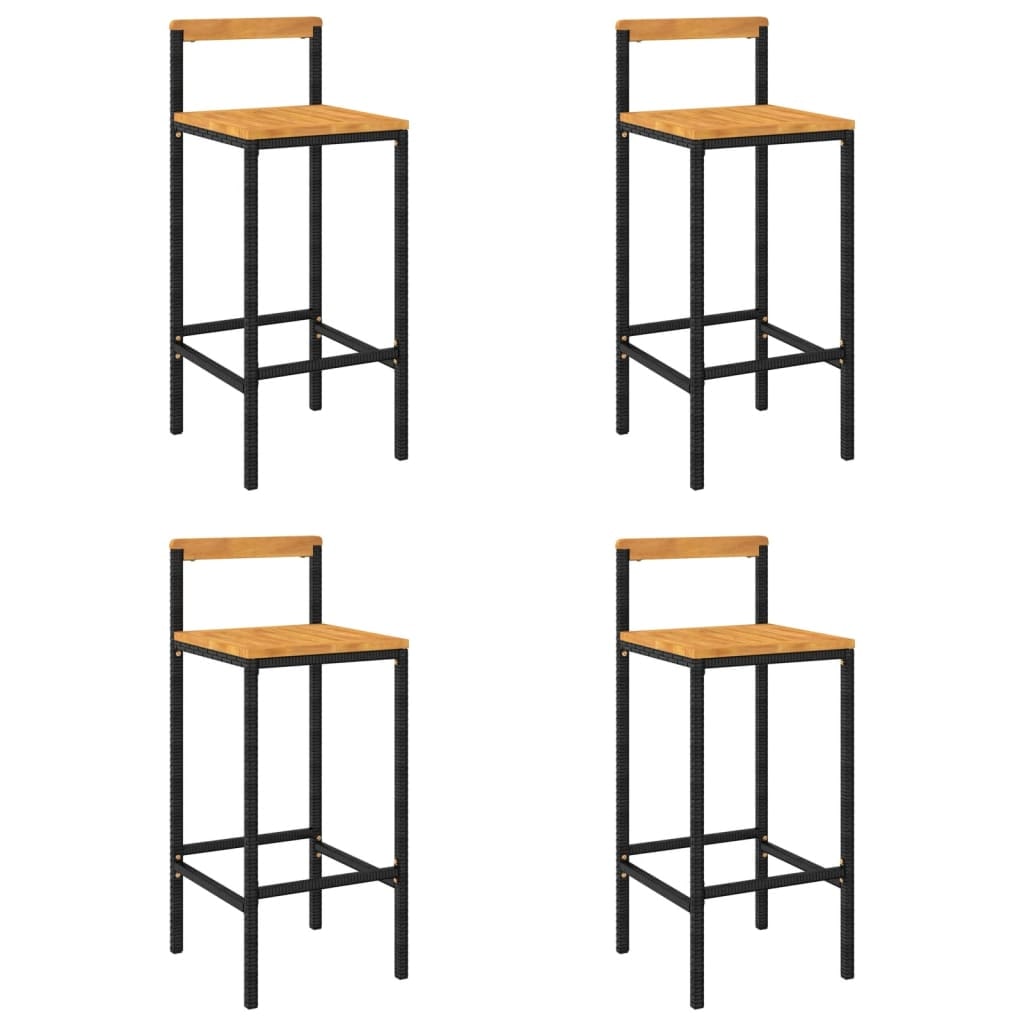 Tabourets de bar lot de 4 noir résine tressée et bois d'acacia Modèle Flex Panorama Signature