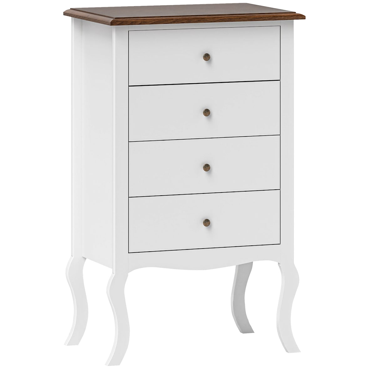 HOMCOM cómoda con 4 cajones cómoda de dormitorio estilo francés con diseño anti-vuelco cajonera para salón pasillo 60x40x98,5 cm blanco y roble
