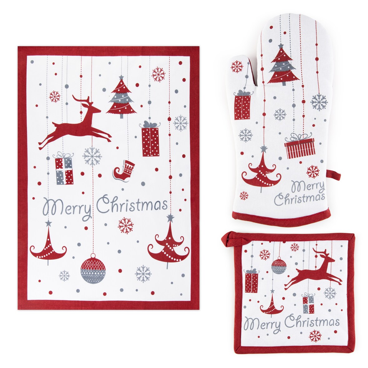 Excelsa Küchentextilien-Set 3-Teilig Merry Christmas Baumwolle Bunt