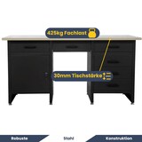 thumbnail of Werkbank Werkstatt KARL - 6 Schubladen, 1x Schließfach, MDF-Tischplatte Braun | Werktisch Montagewerkbank Arbeitstisch 85x170x60cm Schwarz