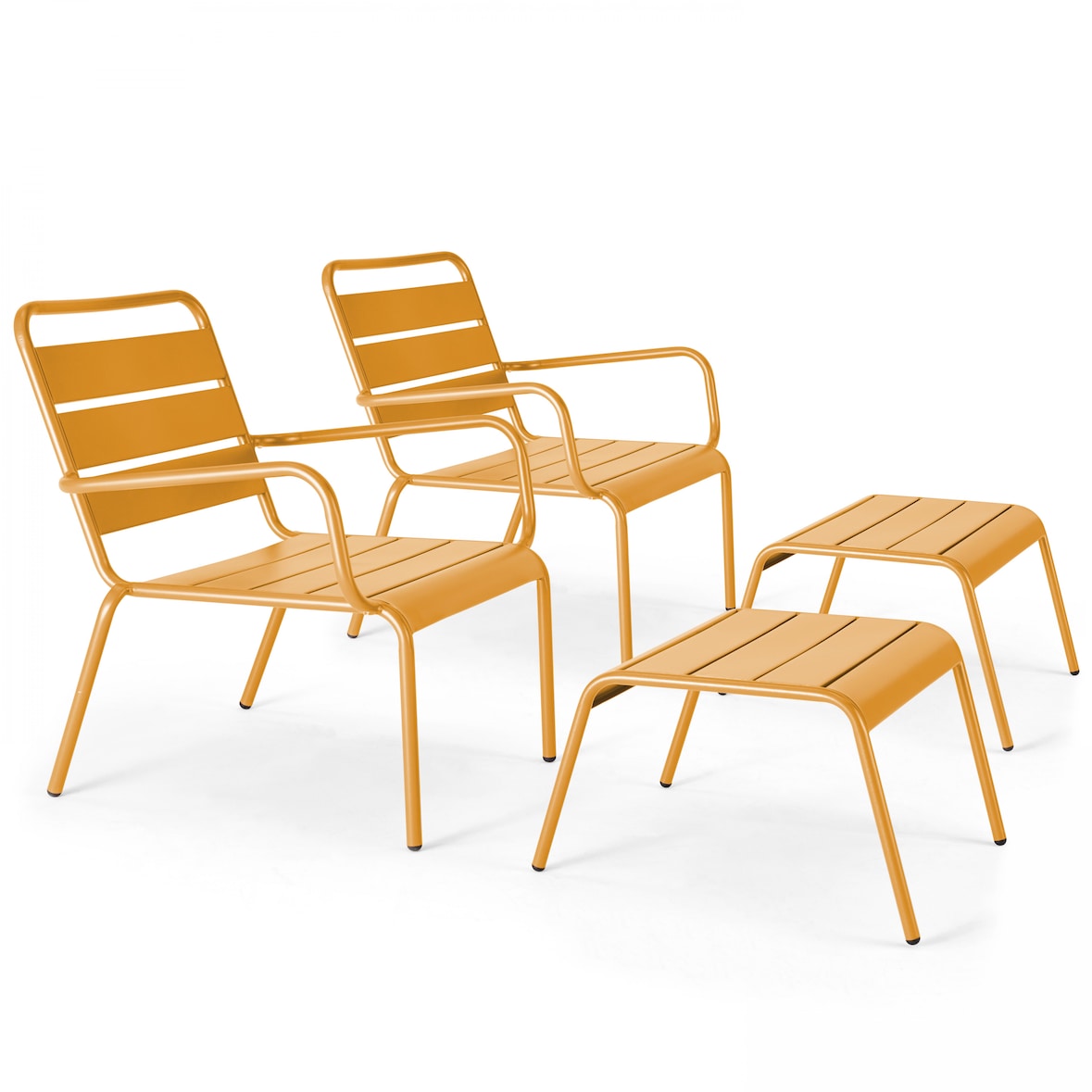 Set van 2 relaxfauteuils met gele metalen voetensteun
