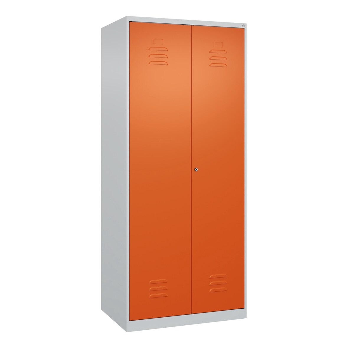 C+P Doppel-Spind Classic PLUS, 2 Abteile, HxBxT 185x80x50cm, Zylinderschloss, Hellgrau/Reinorange von PROREGAL