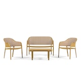 thumbnail of Set salotto da giardino con divano, 2 poltrone impilabili e tavolino in polipropilene intrecciato, terrazzo, piscina, bar, resistente – Sirmione- Ocra