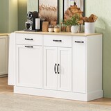 thumbnail of Sideboard 134x40x86 cm Weiß mit Abfallbehälterfach, offenen Regalen und Einlegeböden, MDF Korpus, moderne Anrichte für Küche und Esszimmer