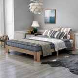 thumbnail of Massivholz Doppelbett 140x200 aus Kiefer mit Lattenrost, Rustikales Bettgestell mit natürlicher Maserung,Stauraum, Stabiles Kiefernholz Bett Natürlich