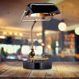 thumbnail of Relaxdays Bankerlampe, Glasschirm, Holzfuß, neigbare Bibliothekslampe, E27-Fassung, Schreibtischlampe Retro, schwarz