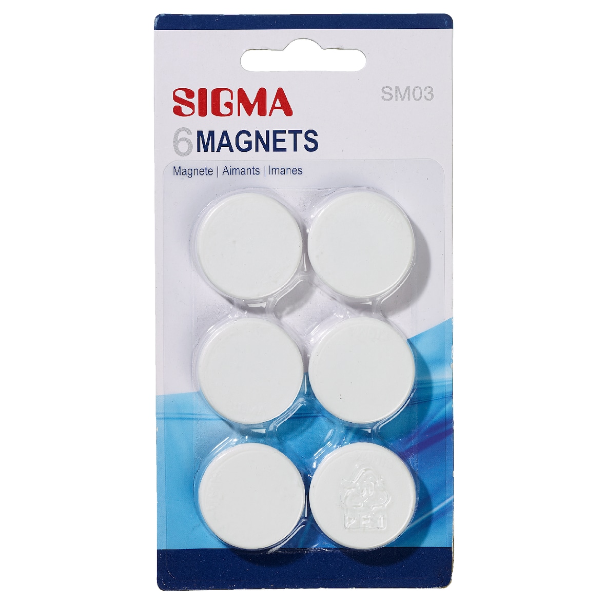 SIGMA Ímanes, poliestireno, Ø 3.2 cm, branco, 6 unidades