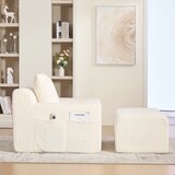 thumbnail of Übergroßer Sofasessel 147x110x67 cm mit gestreiftem Kordsamt Beige, inklusive Fußpedal und Stauraumfächern