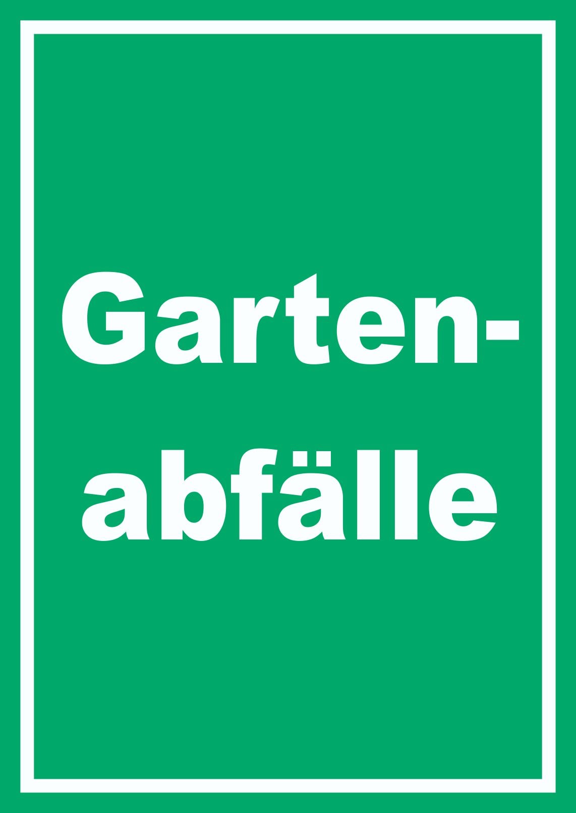 Gartenabfälle Mülltrennung Schild mit Text hochkant A0 (841x1189mm)