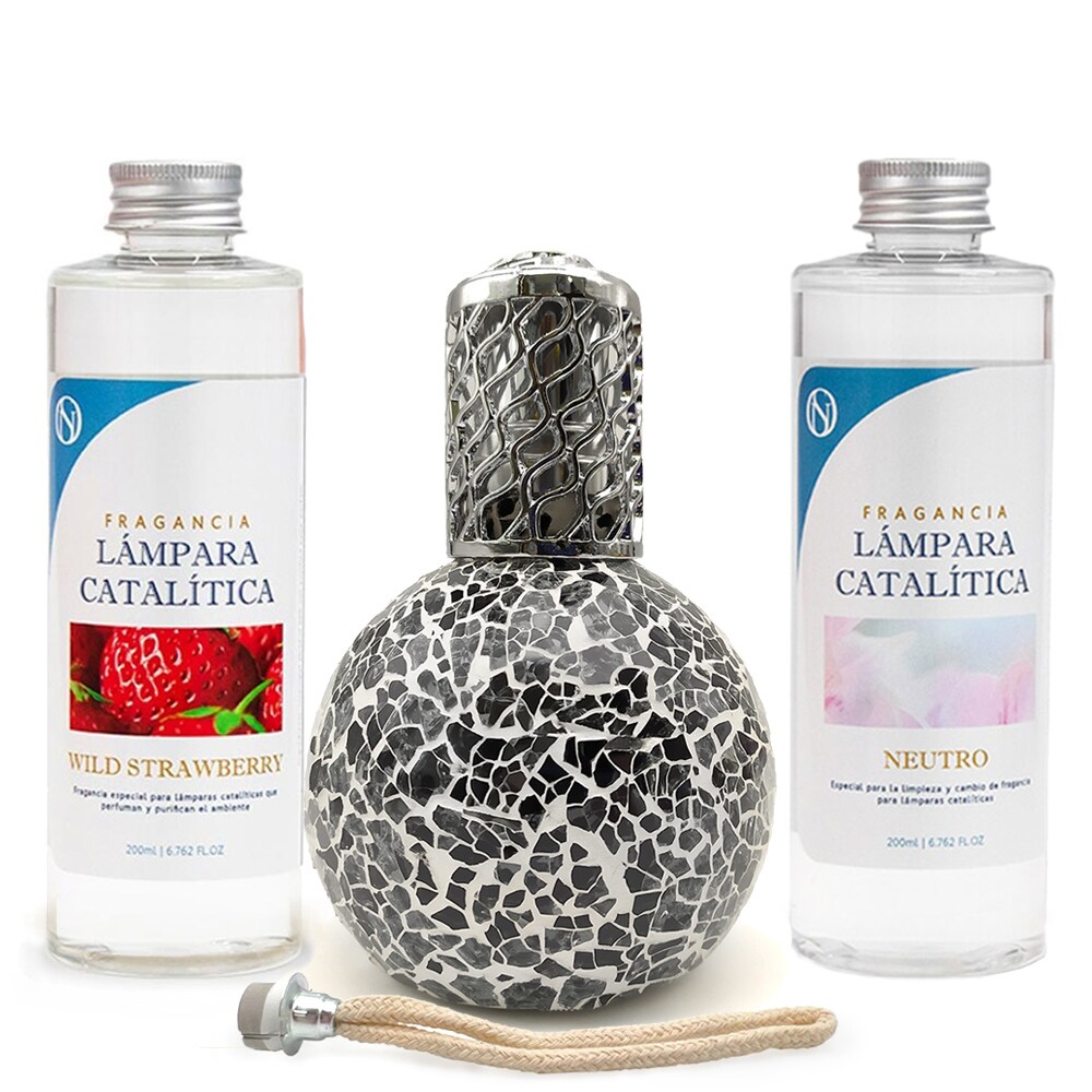 Pack Poupança Lâmpada Catalítica Mosaico Preto + Fragrância Aroma Wild Strawberry (500ml) + Limpador Neutro (200ml) + Pavio de substituição
