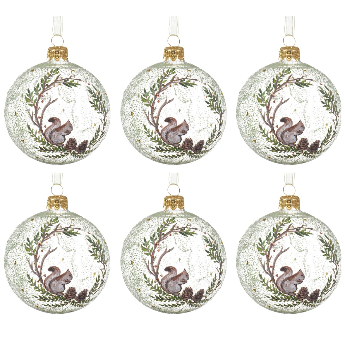 6 Glaskugeln Weihnachtsmotive Natur 8cm Weihnachtskugeln Christbaumkugeln Klar Transparent Bemahlt