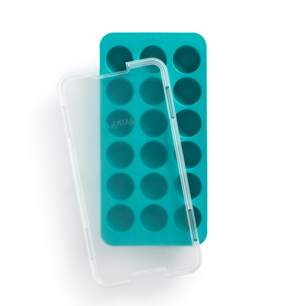 Bac à glaçons rond turquoise avec couvercle -  Bleu Rectangulaire Caoutchouc Lekue 23.00x12.00 cm