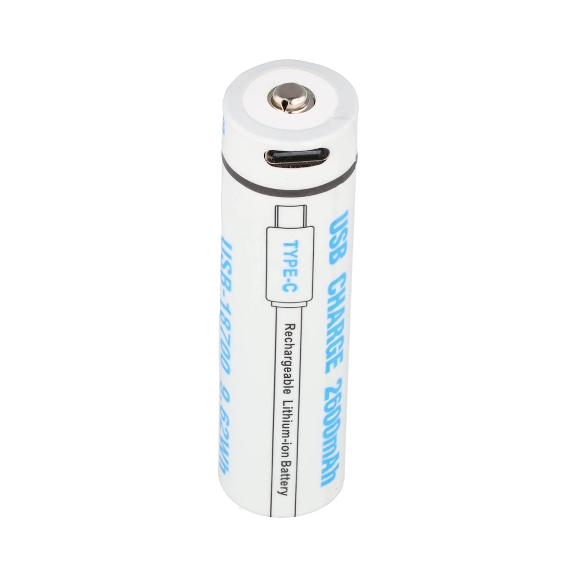 18650 Li-ion Akku, 3,7V, 2600mAh, mit USB-C Charging Port, ca. 71,1 x 18,5mm