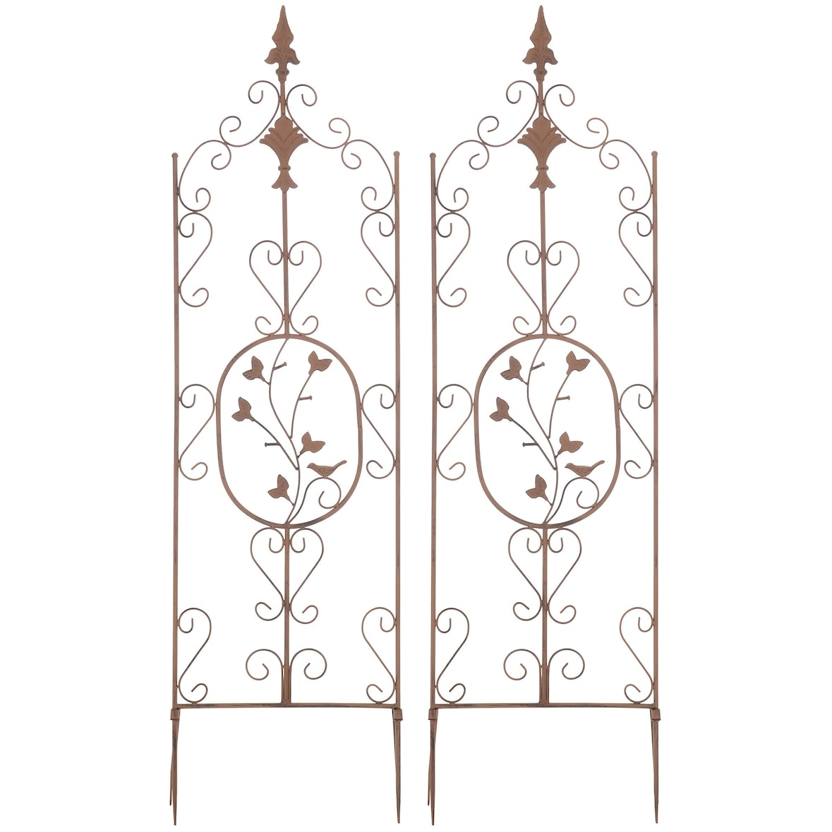 Décoshop26 - Juego de 2 enrejados de jardín para plantas trepadoras 122x35 cm metal marrón envejecido 10_0003825