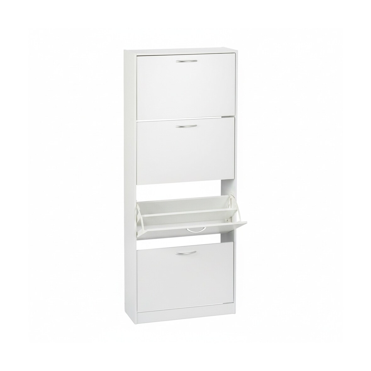 Relaxdays Schuhschrank, HxBxT: 152 x 60 x 24 cm, für 24 Paar, 4 Klappen, schmaler Schuhkipper, Flur Schuhkommode, weiß