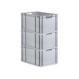 thumbnail of PROREGAL SuperSparSet 3x Eurobox NextGen Economy mit Scharnierdeckel & gelben Verschlüssen, Griffe offen, HxBxT 32x40x60cm, 65L, Eurobehälter, Box