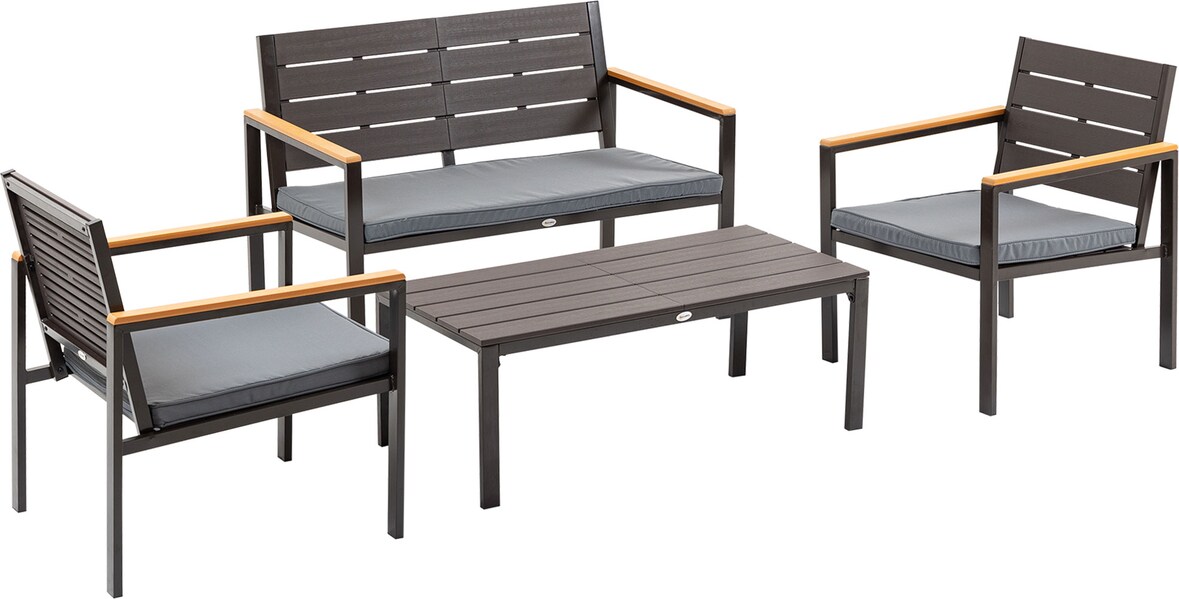 Outsunny Salotto da Giardino Set 4Pz con Divano Poltrone e Tavolino