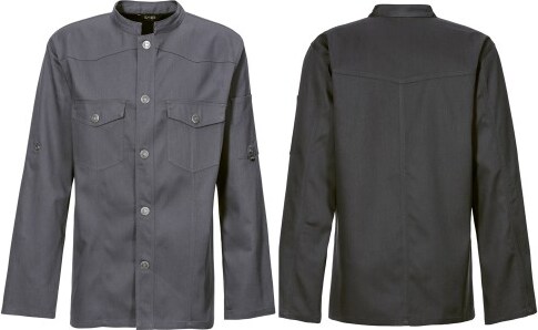 227 - Kochjacke Westernstyle, langarm, Druckknöpfe : graphit 65% Polyester 35%Baumwolle 220 g/m² L