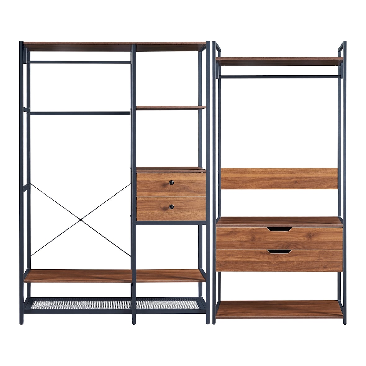 Helloshop26 - Set aus 2 Kleiderständern mit 4 Schubladen Schwarznuss-Optik 03_0009376
