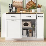 thumbnail of Sideboard 134x40x86 cm Weiß mit Abfallbehälterfach, offenen Regalen und Einlegeböden, MDF Korpus, moderne Anrichte für Küche und Esszimmer
