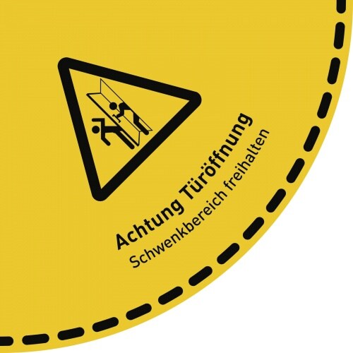 Fußbodenaufkleber Achtung Türöffnung..., Folie, rutschhemmend, 900x900 mm