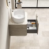 thumbnail of Waschtisch 50x60x46 Ovales Keramikbecken Travertin Sinterstein Soft-Close Schublade Badmöbel Schrank Beige+Off White+Weiß