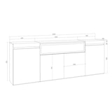 thumbnail of Dressoir, Opbergkast, 200x75x35cm, 4 Deuren, Elektrische haard, Wit en Eiken soft