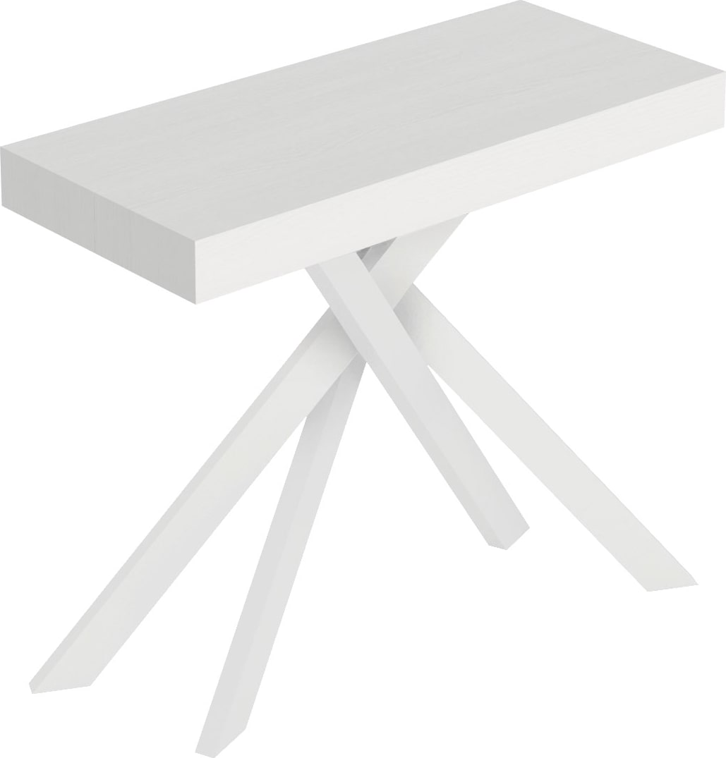 Ausziehbare Konsole 90x40/196 cm Saki Premium Kleine weiße Esche mit weißen Beinen