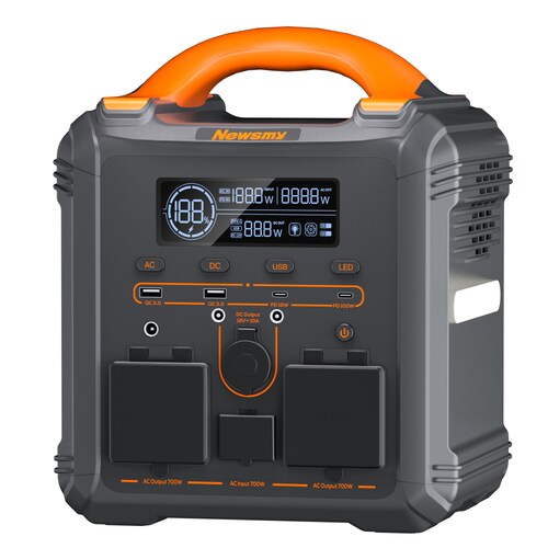Newsmy Tragbares Powerstation 551,25 Wh Aufladen von 0-100% in 1,2 Std., Mobiler Stromspeicher mit 700 W x 2 AC-Steckdosen und USB-C PD 100 W, Solarge
