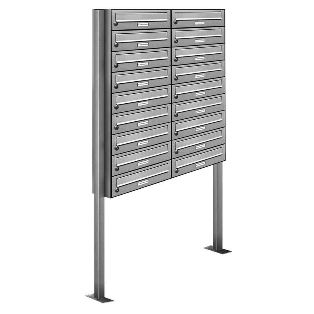 AL Briefkastensysteme 18 Fächer Premium Edelstahl Stand Briefkasten Anlage für Post A4 modern, robust, wetterfest, Artikelnummer: 132T18S2