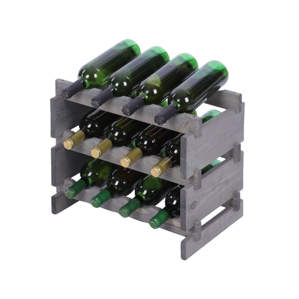 Weinregal VINOTECA FLEX PRO | HxBxT 37x46x28cm | 12 Flaschen auf 3 Ebenen | Massives Kiefernholz | Grau