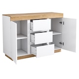 thumbnail of Kommode 120x40x82 mit 3 Schubladen & 2 Türen, Sideboard Schrank Stauraum, E1 Spanplatte Möbel für Schlafzimmer Wohnzimmer, Weiß Eiche