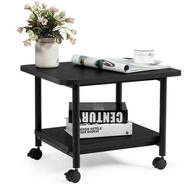 Soporte de madera para impresora con 2 niveles y ruedas giratorias de 360° - Negro - CB10464DK