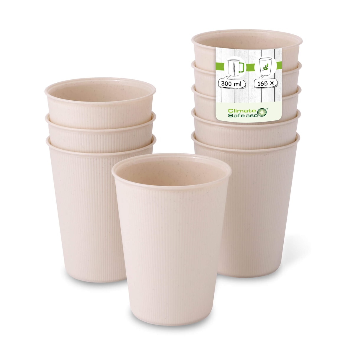 greenbox - vasos acanalados reutilizables 300 ml / 12 oz, Ø 90 mm, blanco crema, 165 piezas.