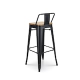 thumbnail of Lot de 4 tabourets de bar en métal noir mat style industriel avec dossier et assise en bois clair - Hauteur 76 cm