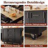thumbnail of Küchenwagen Kücheninsel 135x74x87 cm Schwarz mit klappbaren Seiten, 3 Schubladen, Türregal, Handtuchhalter, feststellbaren Rollen, MDF+Metall