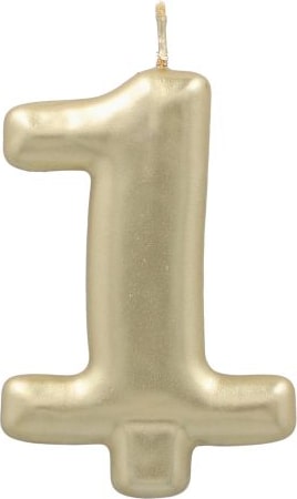 12 Zahlenkerzen mit Halter 7 cm gold `1`