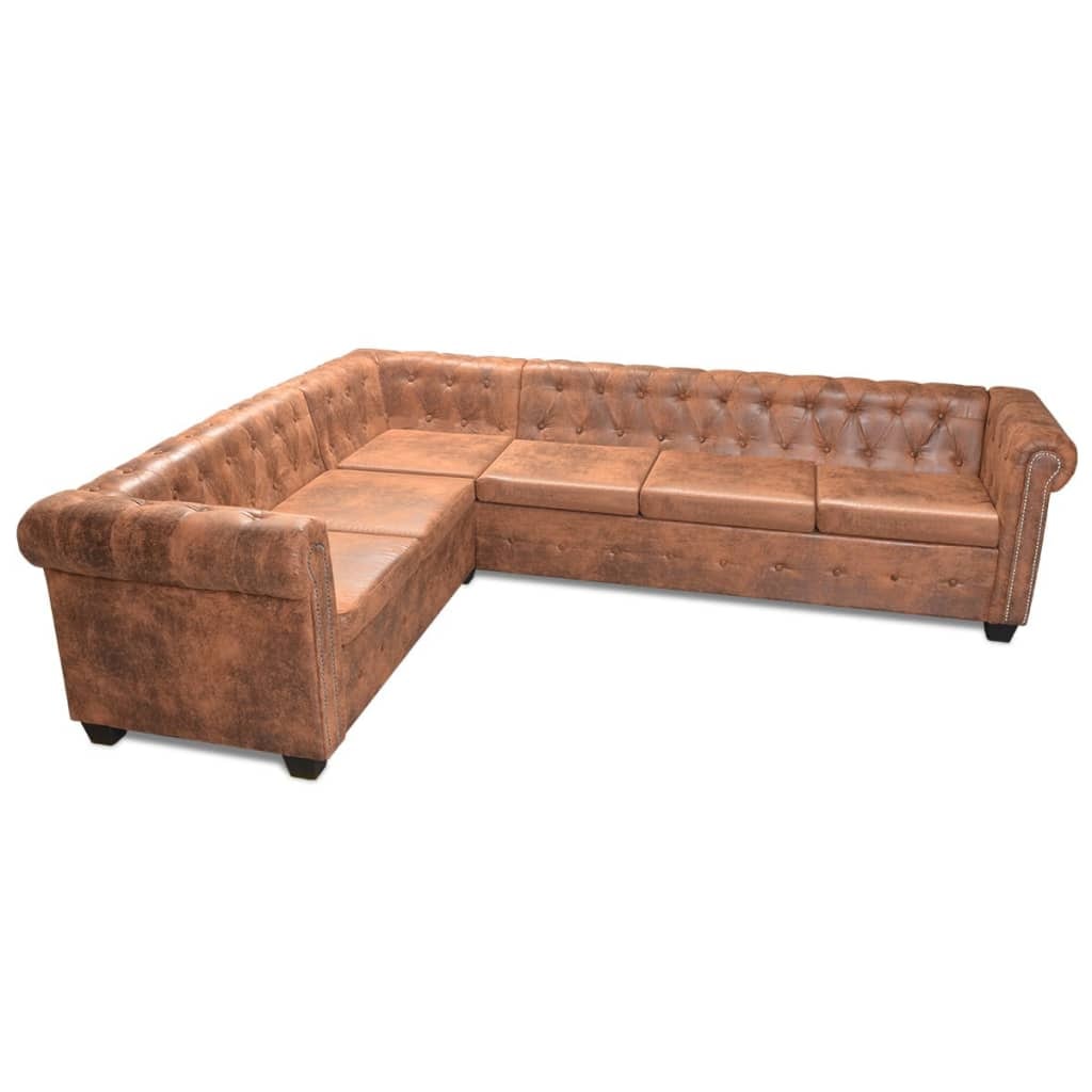 Helloshop26 - Canapé d'angle chesterfield 6 places cuir artificiel marron 02_0020241