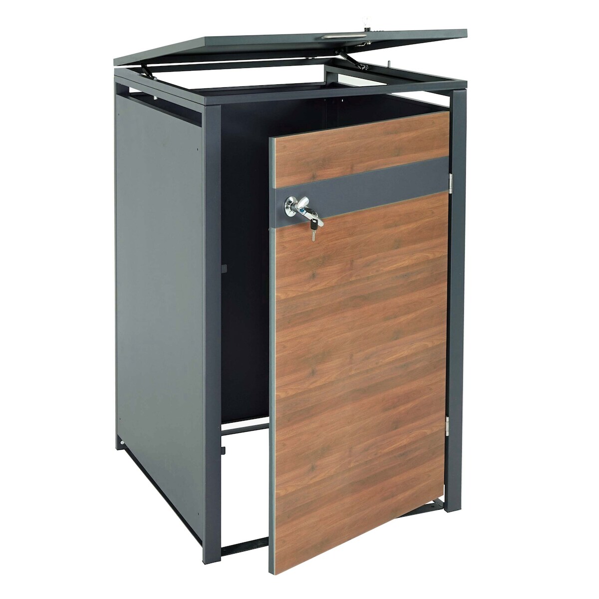 Proregal 1er Mülltonnenverkleidung | HxBxT 117x68x80cm | Anthrazit | Kirsche-Holzoptik Dunkelbraun | Mülltonnenbox