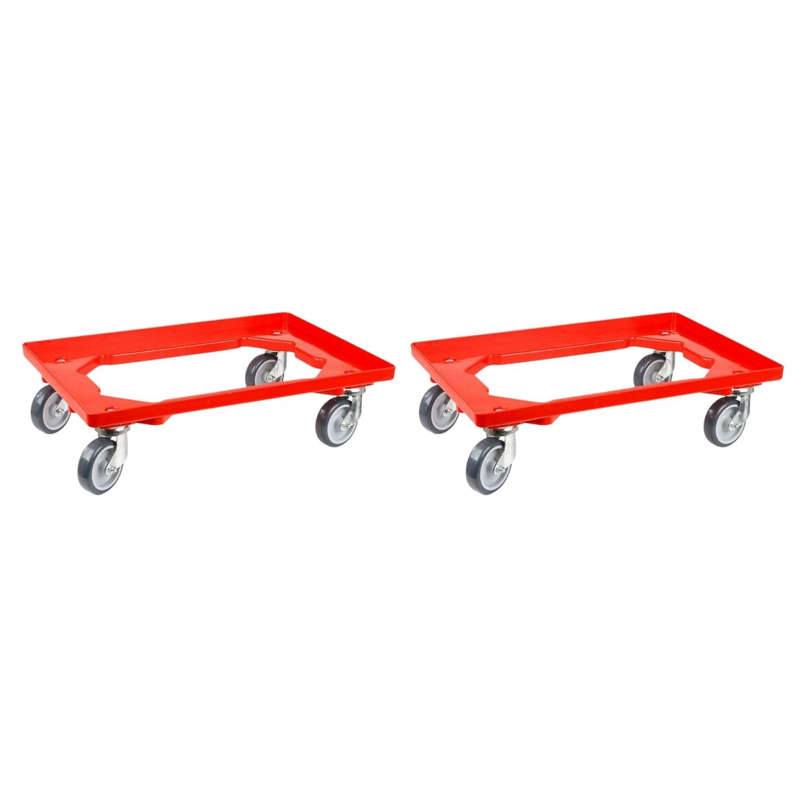 PROREGAL Transportroller Kistenroller Logistikroller mit Gummiräder rot | HxBxT 15x60,7x40,7cm | Offen | 2 Lenkrollen & 2 Bockrollen | 2 Stück