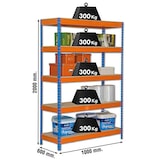 thumbnail of SimonRack Rayonnage industriel, 2000x1000x600 mm, 300 kg au point de flexion, 5 étagères bois, rayonnage garage, Bleu/Orange/Bois- Bricoforte