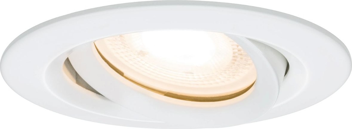 Ein weißer Einbaustrahler mit schwenkbarem Ring.